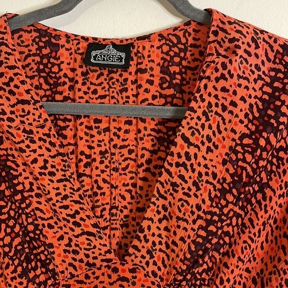 Angie Maxi Dress Med Coral Orange Kimono Animal Print Bohemian Comfortable - Picture 9 of 13